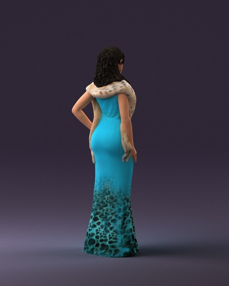 Woman in bluepanther long dress 0861 3D PrintReady 3D print model_17