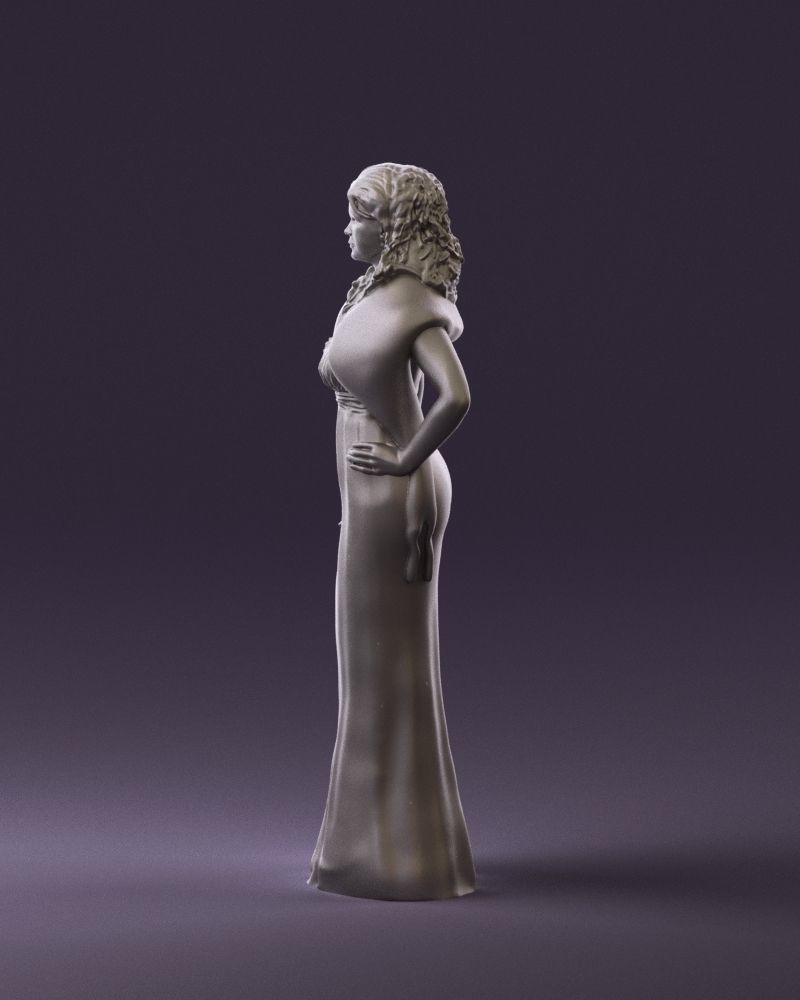 Woman in bluepanther long dress 0861 3D PrintReady 3D print model_8