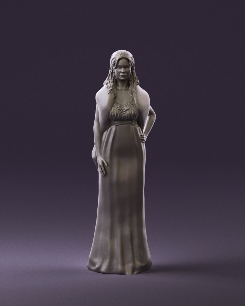 Woman in bluepanther long dress 0861 3D PrintReady 3D print model_1
