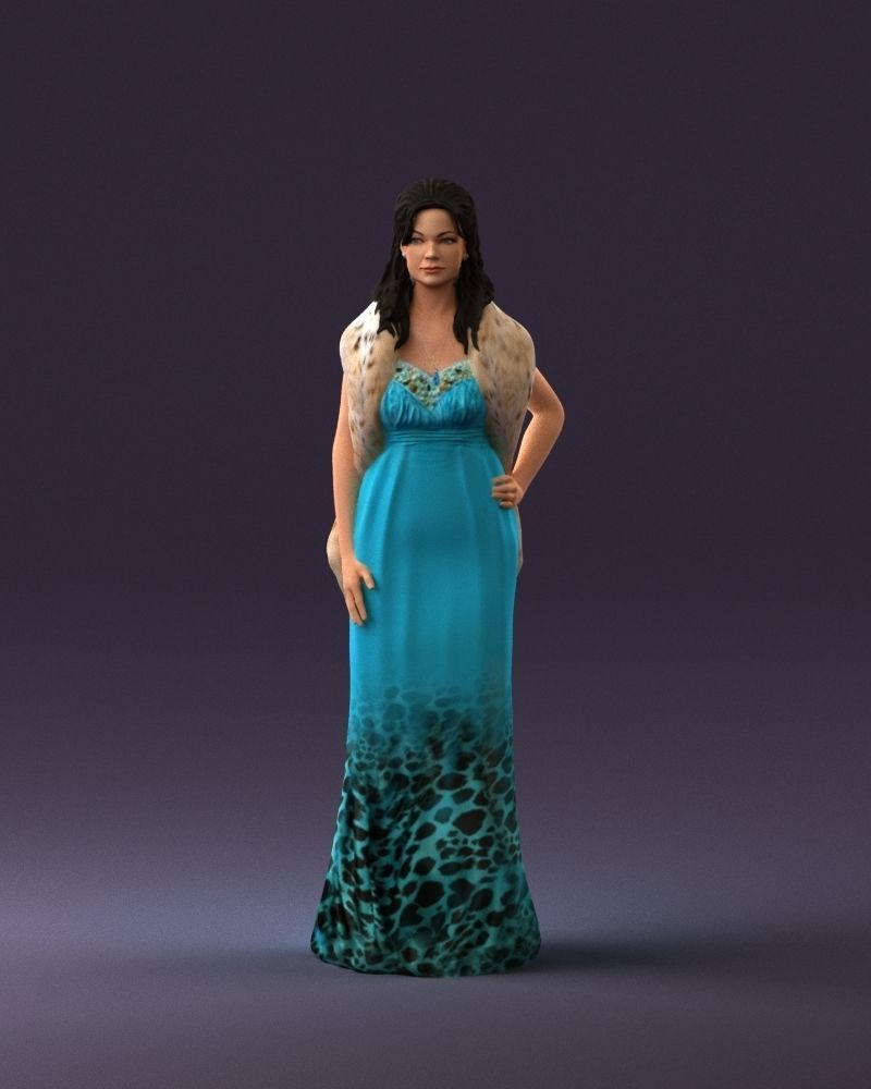 Woman in bluepanther long dress 0861 3D PrintReady 3D print model_12