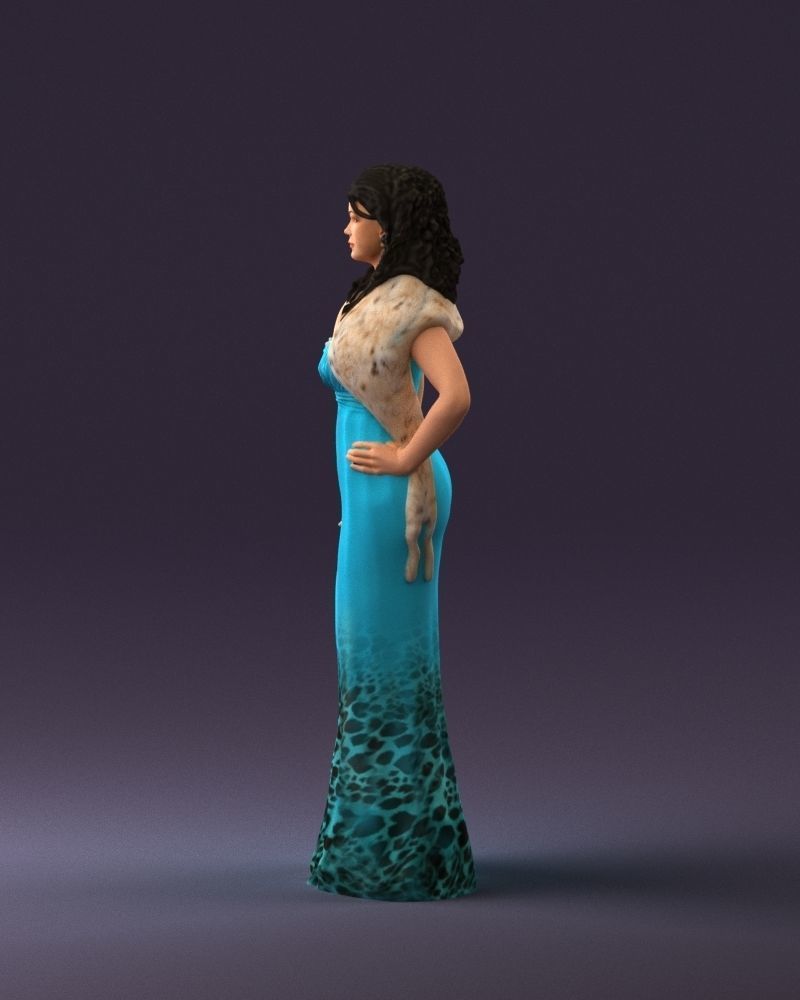 Woman in bluepanther long dress 0861 3D PrintReady 3D print model_20
