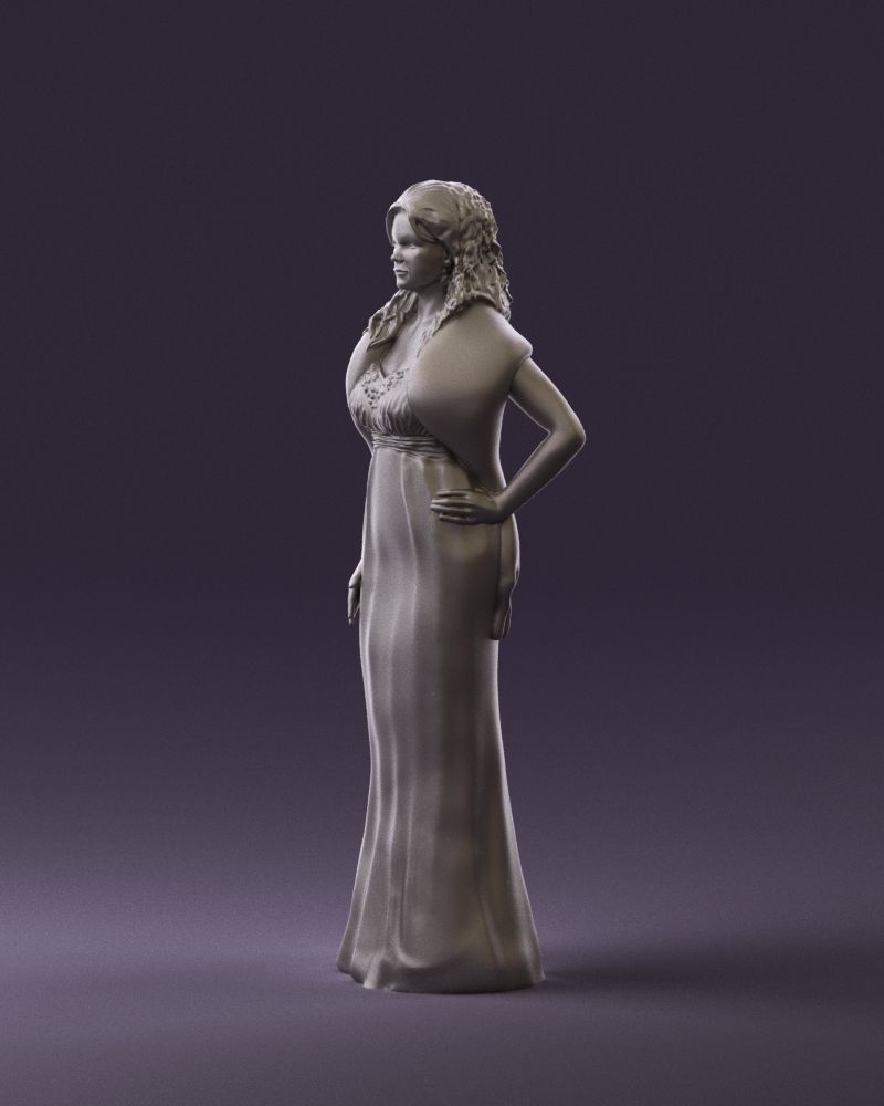 Woman in bluepanther long dress 0861 3D PrintReady 3D print model_9