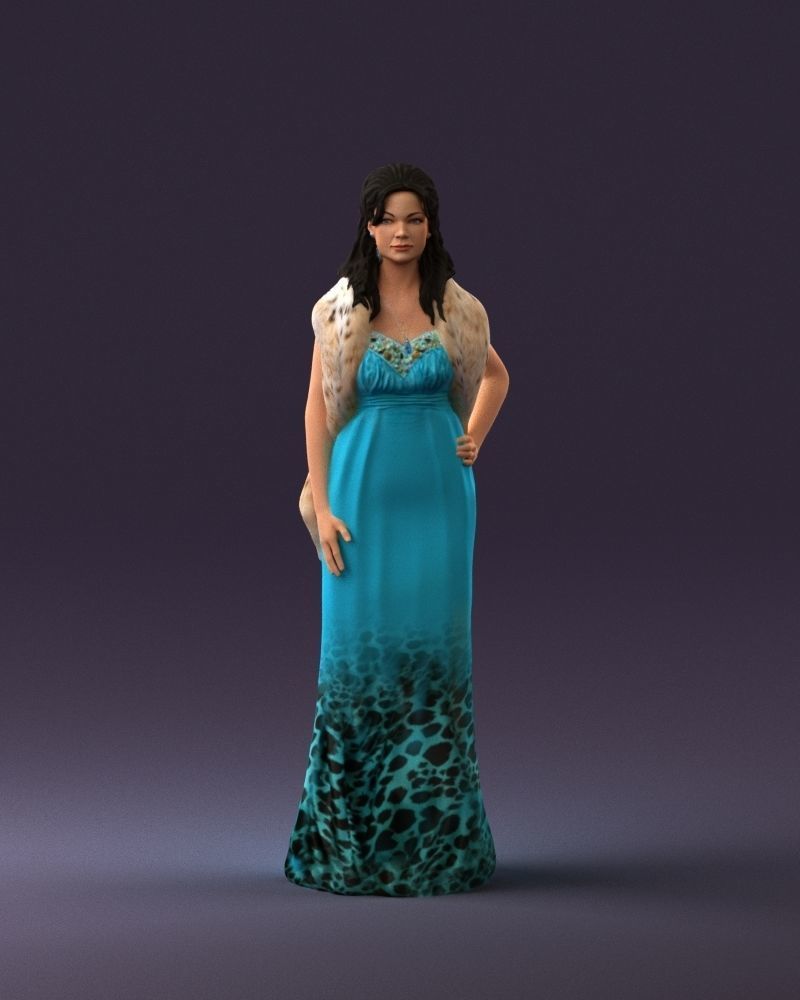 Woman in bluepanther long dress 0861 3D PrintReady 3D print model_13