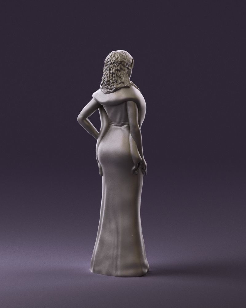 Woman in bluepanther long dress 0861 3D PrintReady 3D print model_5