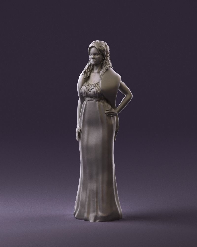 Woman in bluepanther long dress 0861 3D PrintReady 3D print model_10