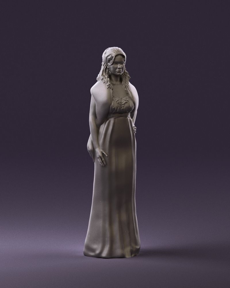 Woman in bluepanther long dress 0861 3D PrintReady 3D print model_2
