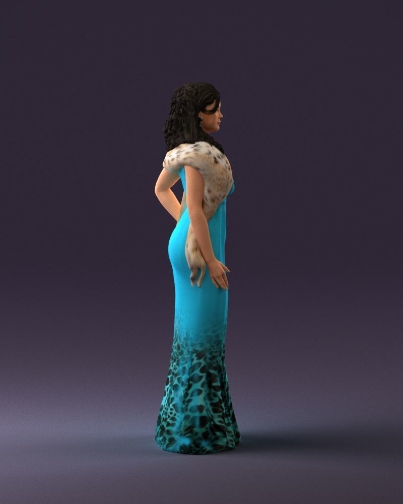 Woman in bluepanther long dress 0861 3D PrintReady 3D print model_16