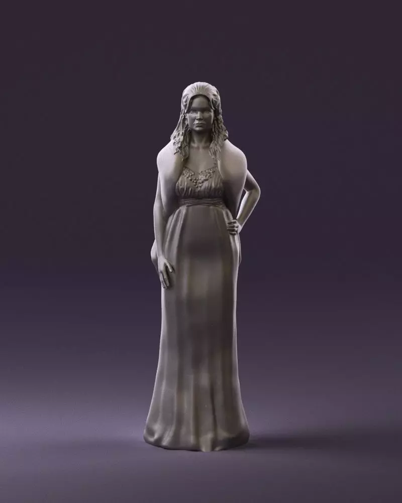 Woman in bluepanther long dress 0861 3D PrintReady 3D print model_0