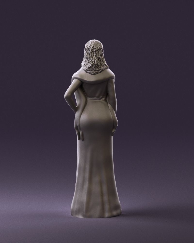 Woman in bluepanther long dress 0861 3D PrintReady 3D print model_6