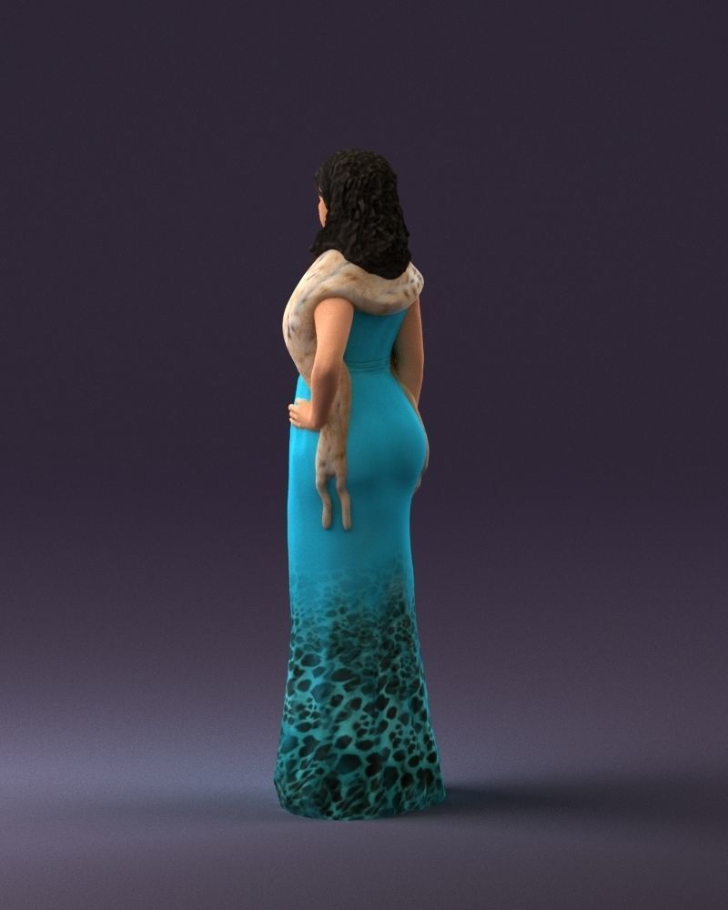 Woman in bluepanther long dress 0861 3D PrintReady 3D print model_19