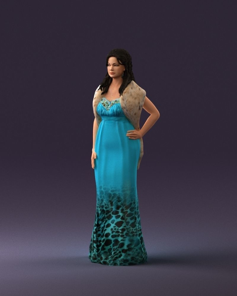 Woman in bluepanther long dress 0861 3D PrintReady 3D print model_22