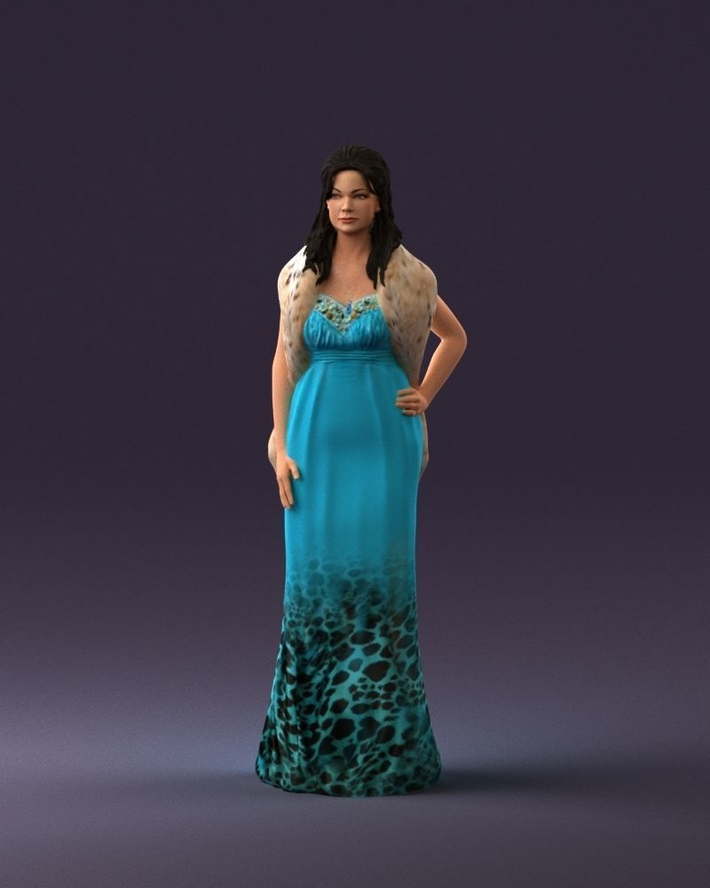 Woman in bluepanther long dress 0861 3D PrintReady 3D print model_23