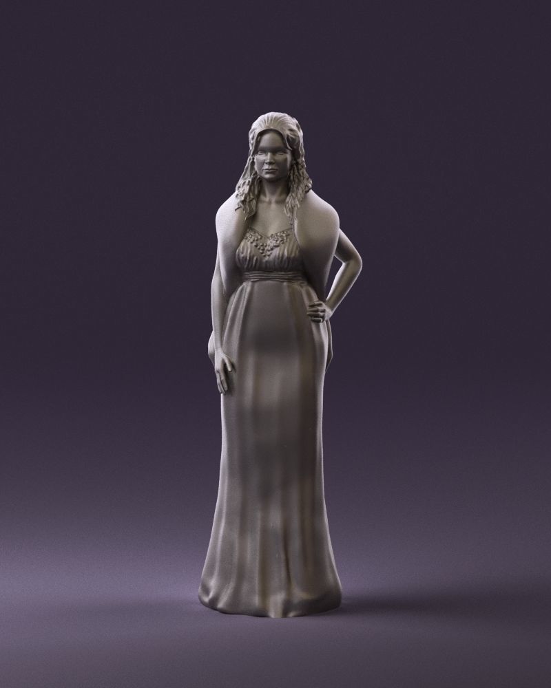 Woman in bluepanther long dress 0861 3D PrintReady 3D print model_11