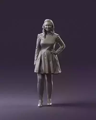 Woman in yellow blue dres holding hand on side 0860 3D Prin Read