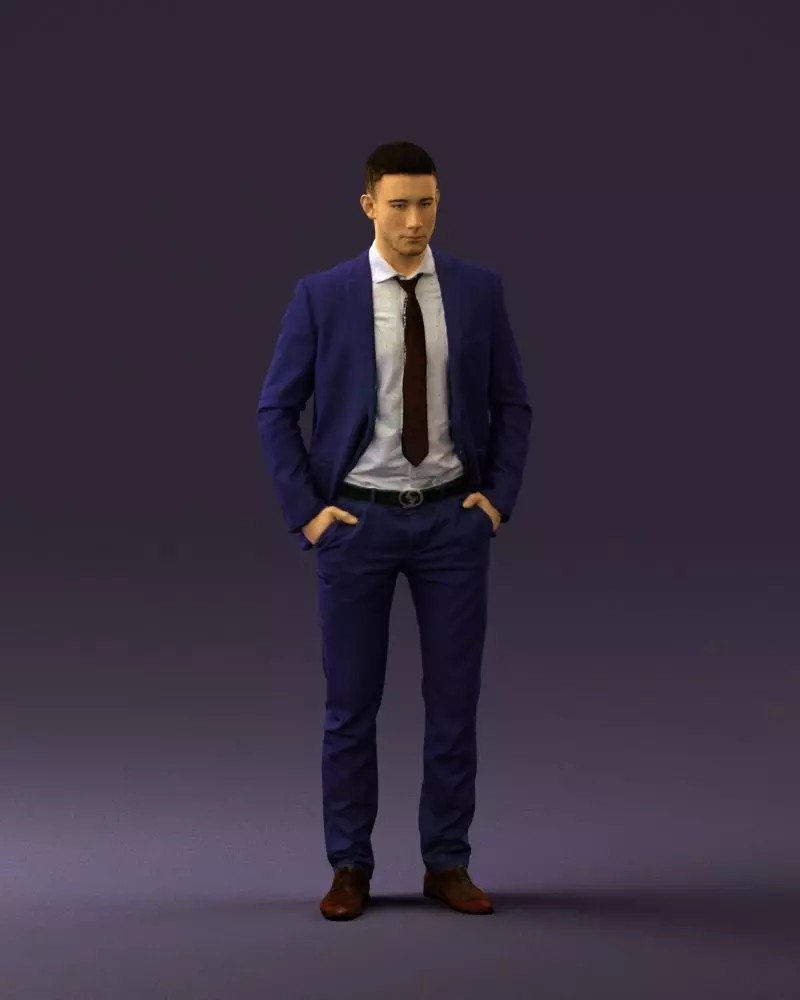 Man in blue suit open jacket 0550 3D model