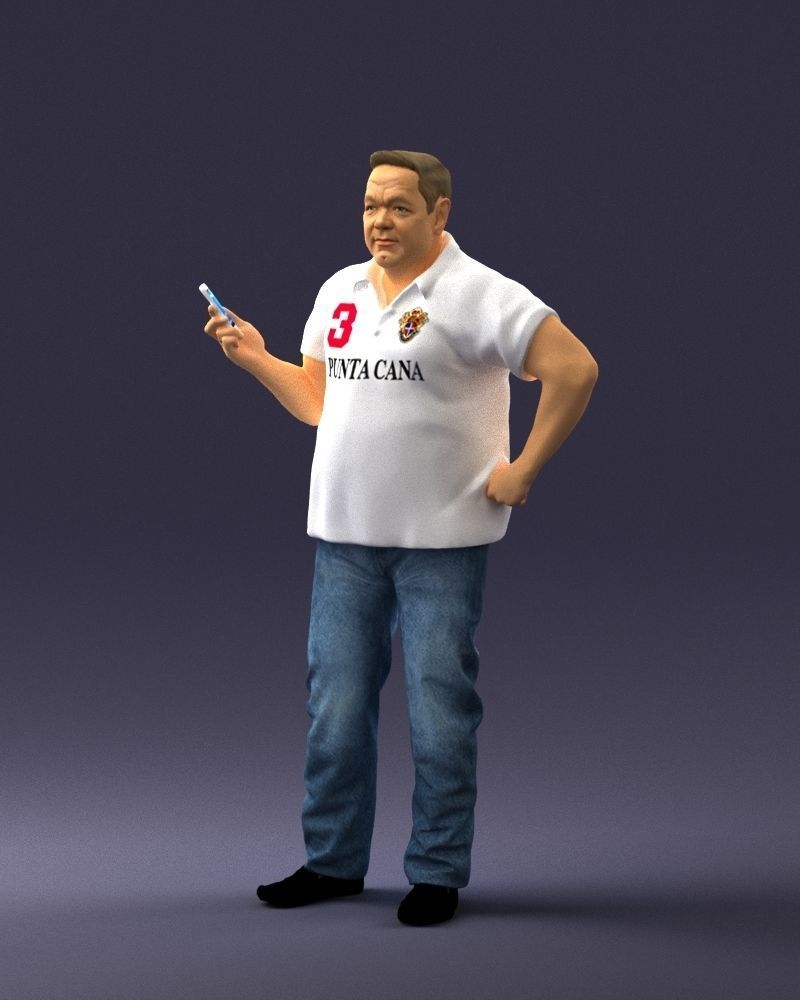 Man in t-shirt with phone 0464 3D Print Ready 3D print model_3