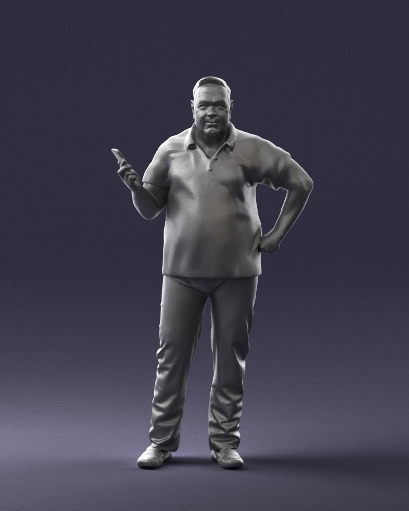 Man in t-shirt with phone 0464 3D Print Ready 3D print model_1