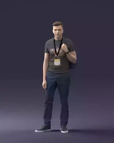 000134 Young Man with Backpack and Event Badge 0608 3dp 3D print model