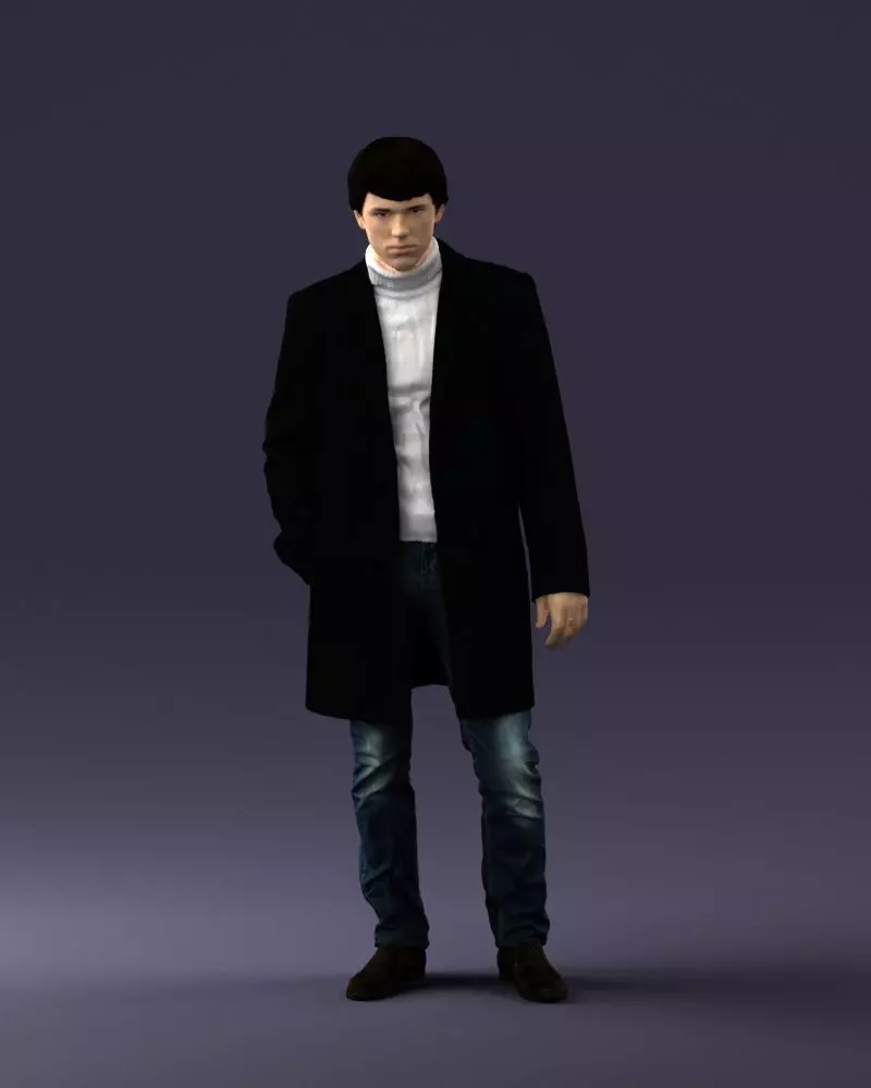 000405 Young Man in Black Coat 3D Print Miniature 3D print model