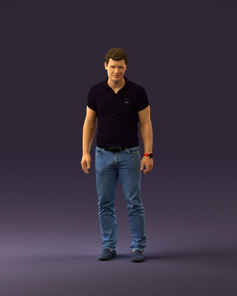 Man in dark blue polo regular jeans 0878 3D Print Ready 3D print model_23