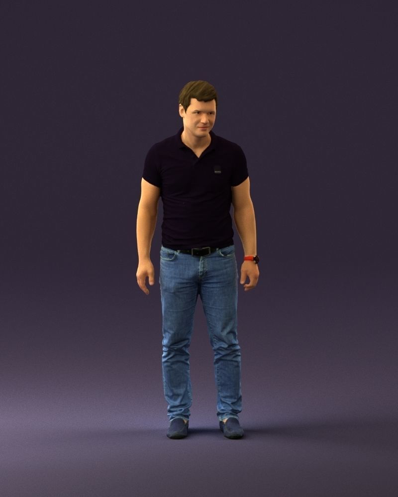 Man in dark blue polo regular jeans 0878 3D Print Ready 3D print model_13