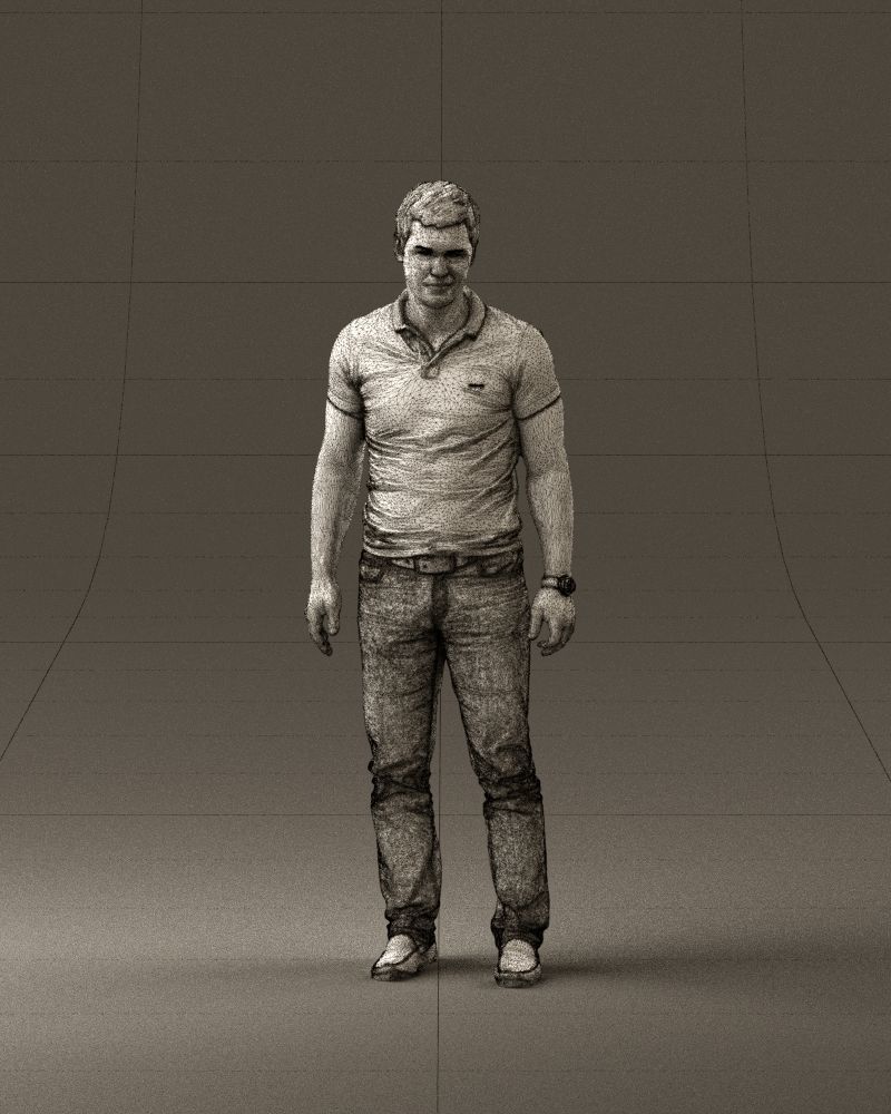 Man in dark blue polo regular jeans 0878 3D Print Ready 3D print model_35