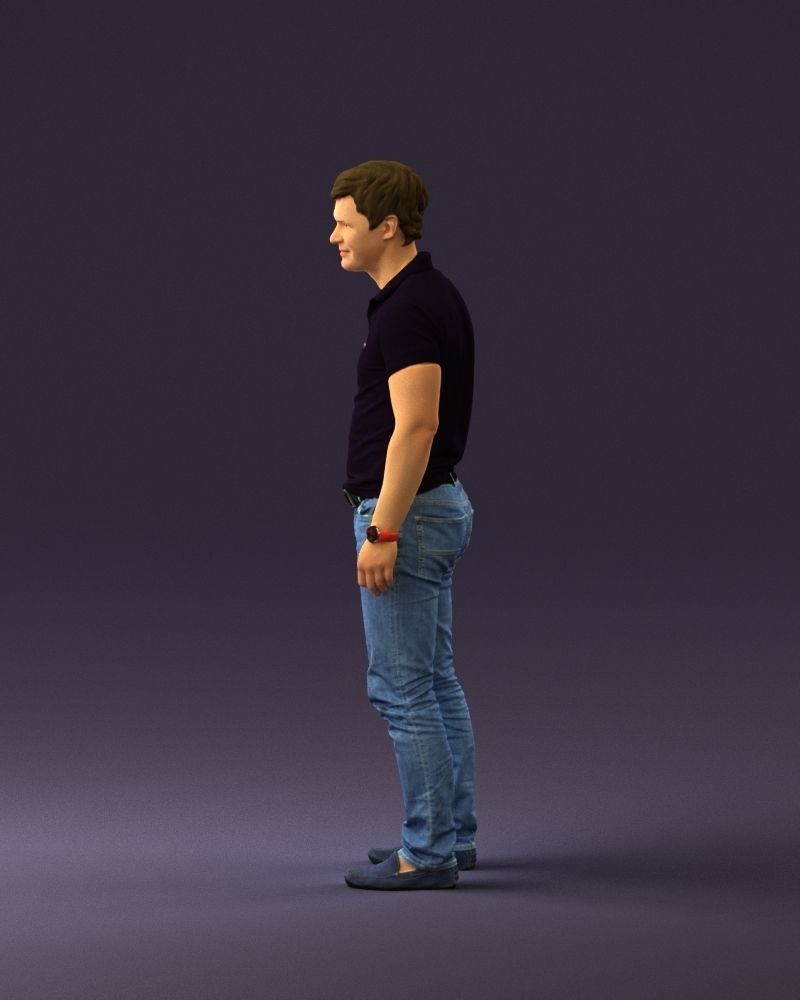 Man in dark blue polo regular jeans 0878 3D Print Ready 3D print model_20