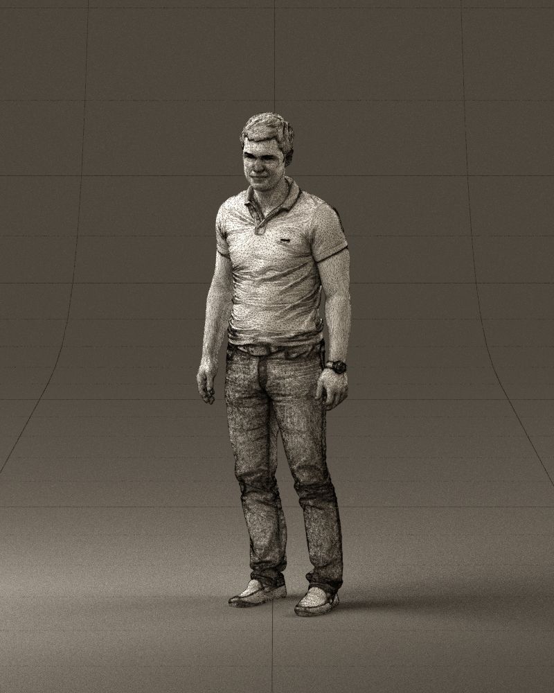 Man in dark blue polo regular jeans 0878 3D Print Ready 3D print model_34