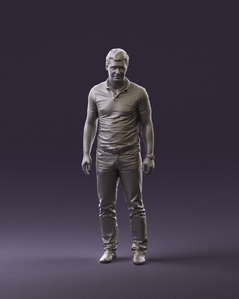 Man in dark blue polo regular jeans 0878 3D Print Ready 3D print model_11