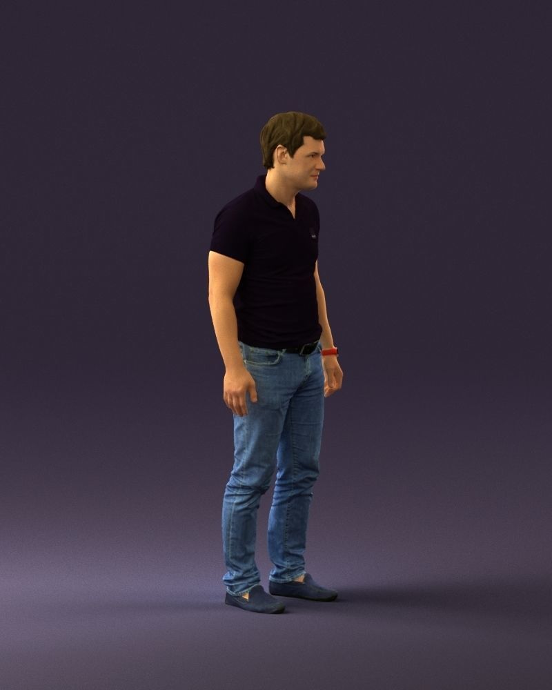 Man in dark blue polo regular jeans 0878 3D Print Ready 3D print model_15