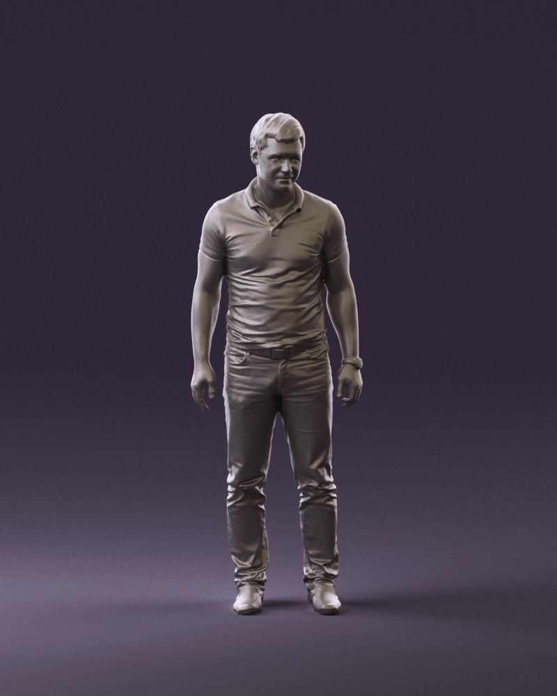 Man in dark blue polo regular jeans 0878 3D Print Ready 3D print model_1