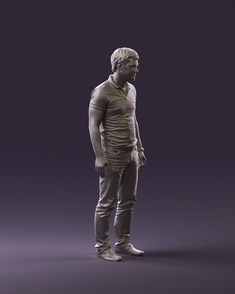 Man in dark blue polo regular jeans 0878 3D Print Ready 3D print model_3