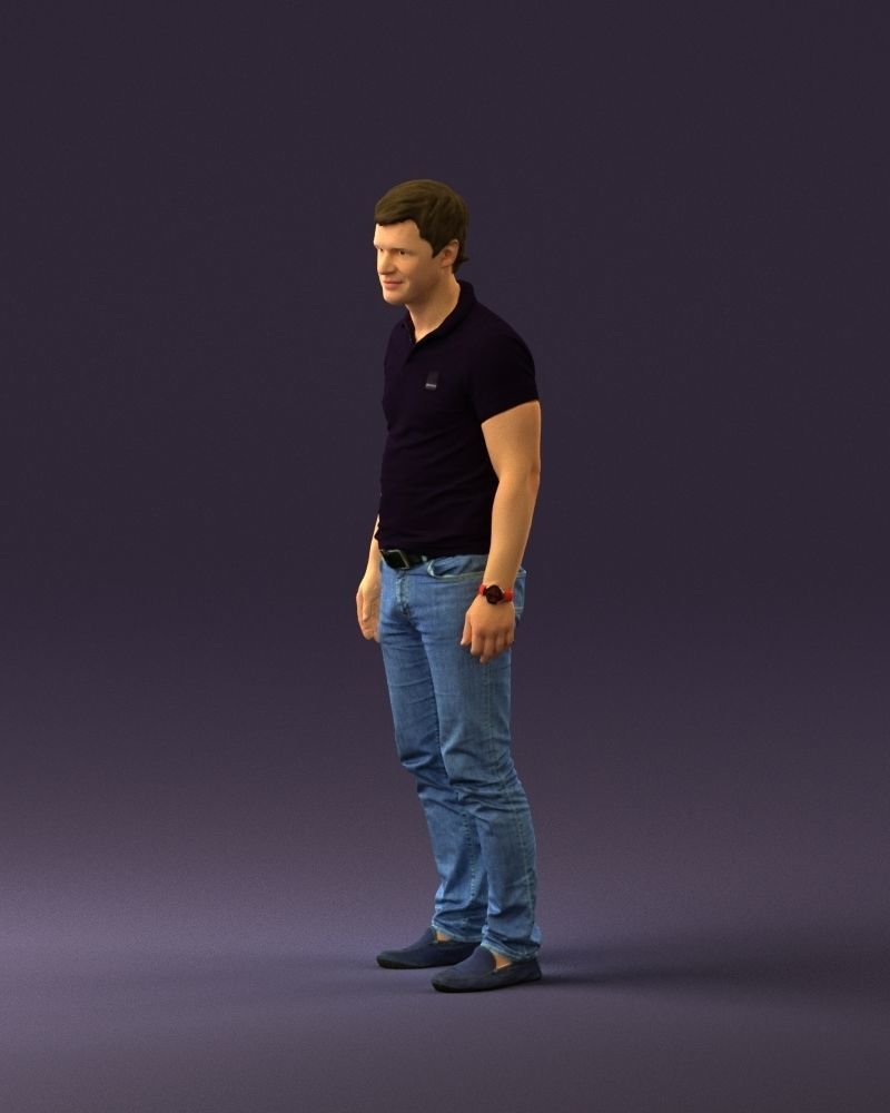 Man in dark blue polo regular jeans 0878 3D Print Ready 3D print model_21