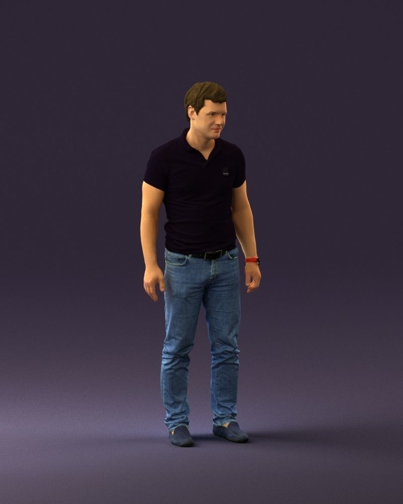 Man in dark blue polo regular jeans 0878 3D Print Ready 3D print model_14