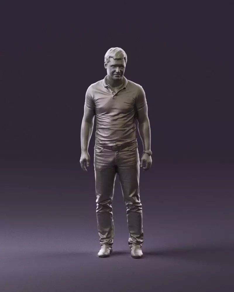 Man in dark blue polo regular jeans 0878 3D Print Ready 3D print model_0