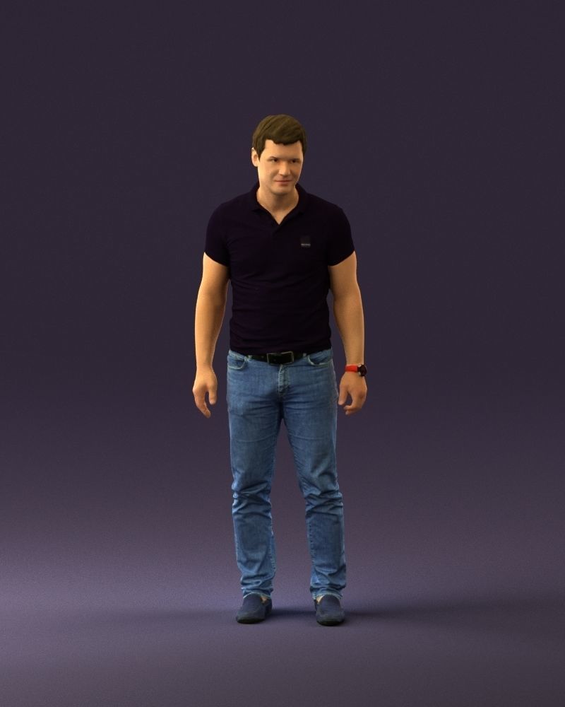 Man in dark blue polo regular jeans 0878 3D Print Ready 3D print model_12