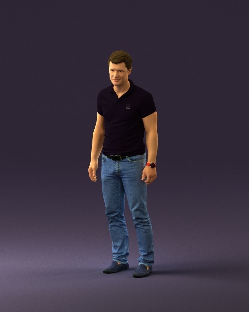 Man in dark blue polo regular jeans 0878 3D Print Ready 3D print model_22