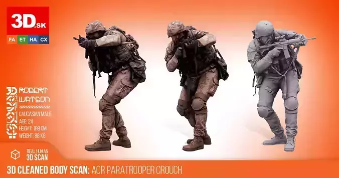 Cleaned 3D scan Robert Watson ACR Paratrooper Crouch 3D model