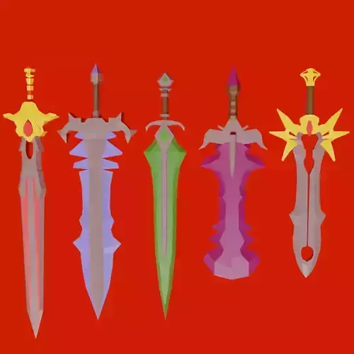 Stylized low-poly swords ready for games 3D model