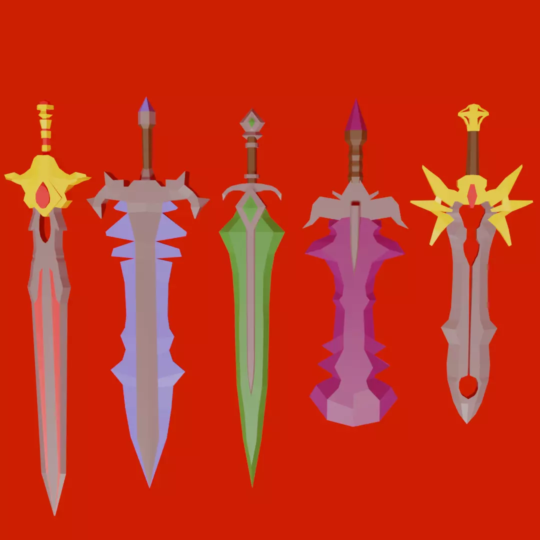 Stylized low-poly swords ready for games 3D model Low-poly 3D model
