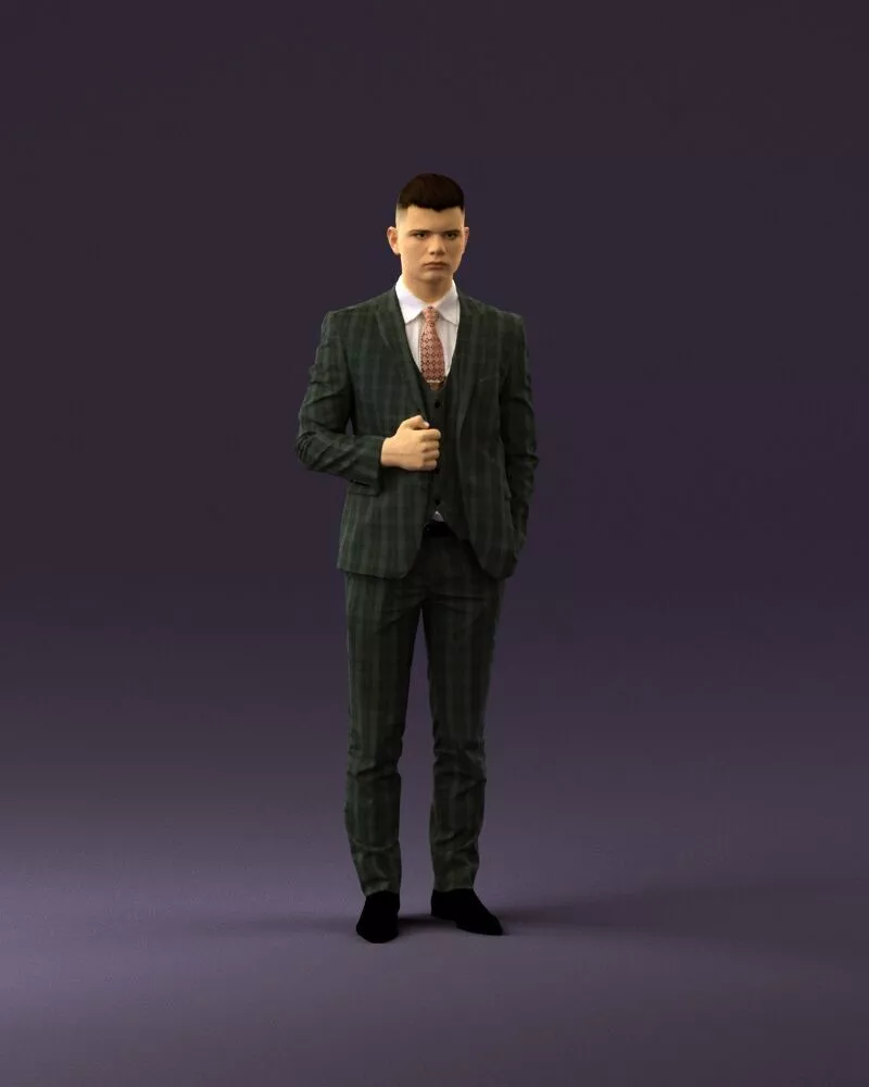 man in dark gray quads suit hand on jacket 1085 3D model