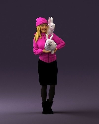 Woman in pink with rabits 0558 3D Print Ready 3D print model