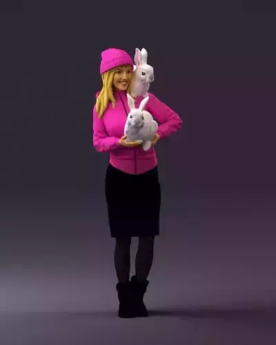 Woman in pink with rabits 0558 3D Print Ready 3D print model