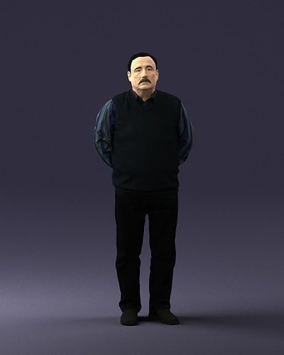 Mustachioed man sleeveless jacket 0694 3D Print Ready 3D print model