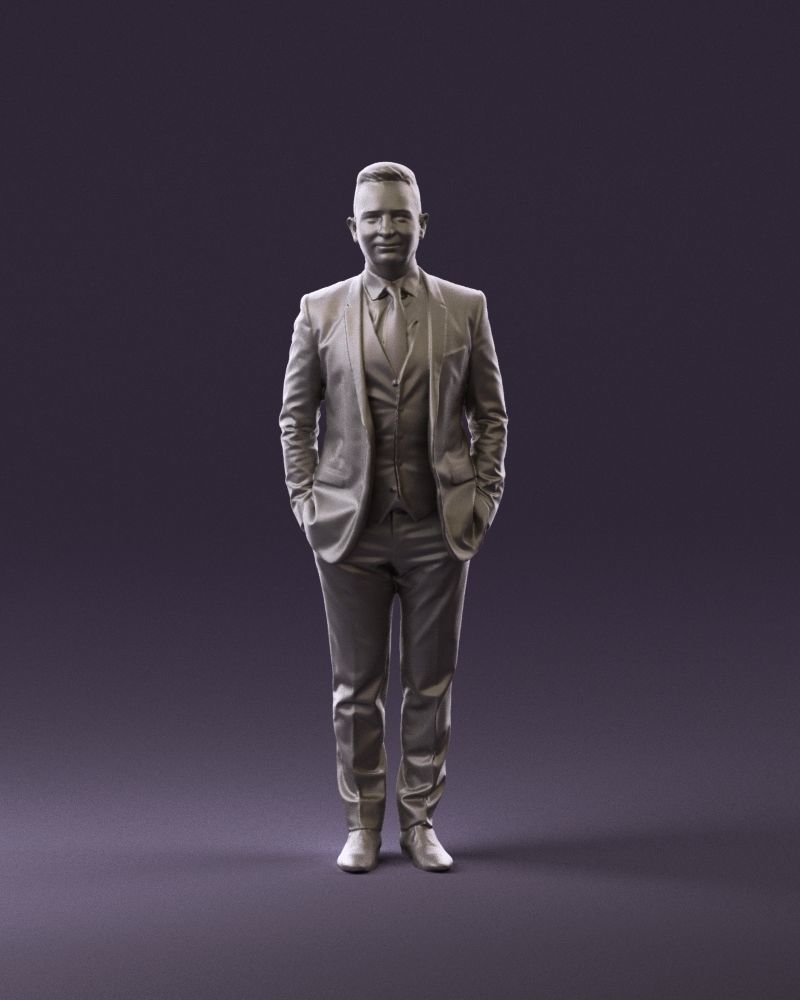 Man in black suit hair style hand in pockets 0907 3D model_13