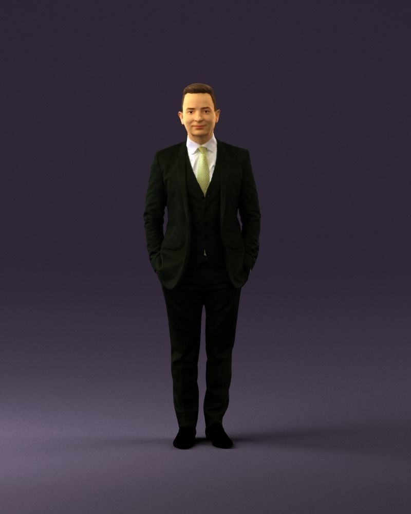 Man in black suit hair style hand in pockets 0907 3D model_1