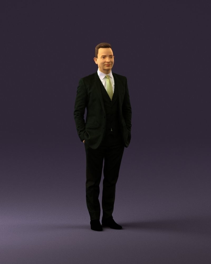 Man in black suit hair style hand in pockets 0907 3D model_2