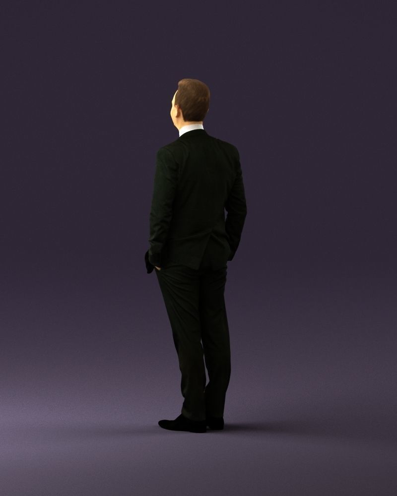 Man in black suit hair style hand in pockets 0907 3D model_7