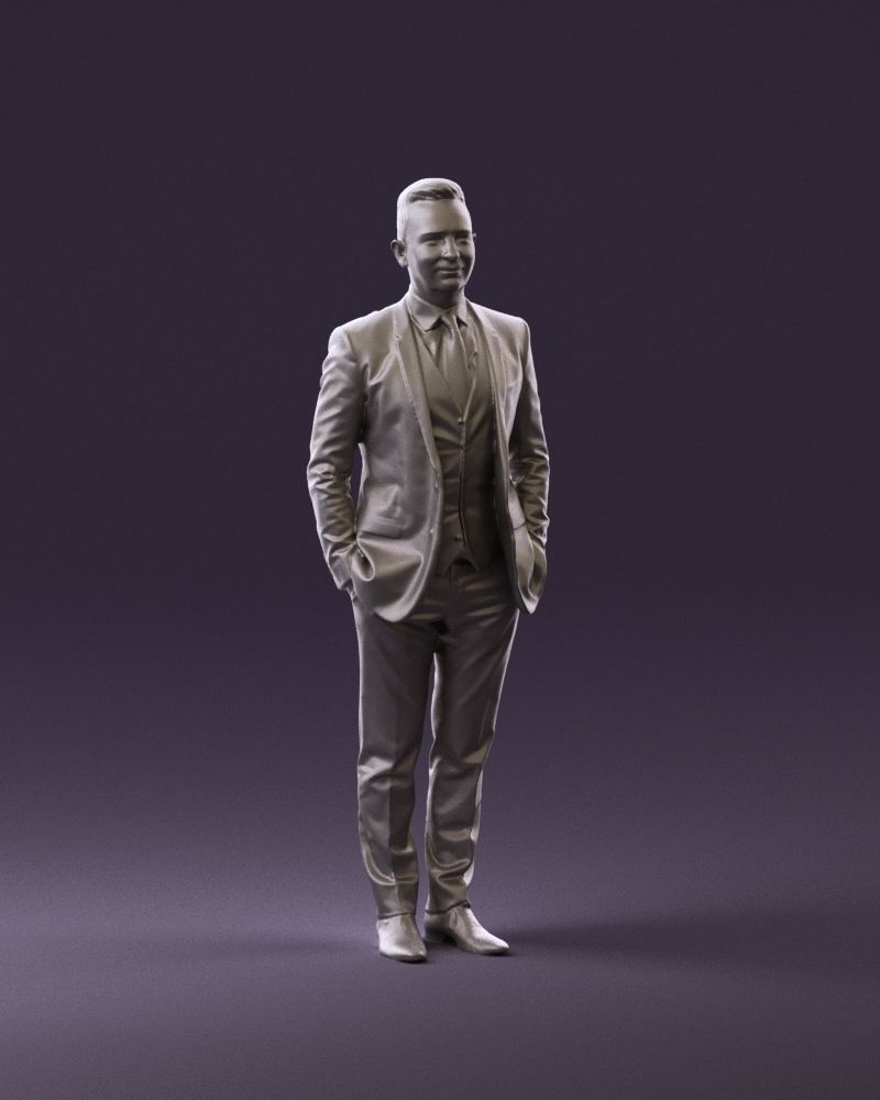 Man in black suit hair style hand in pockets 0907 3D model_14