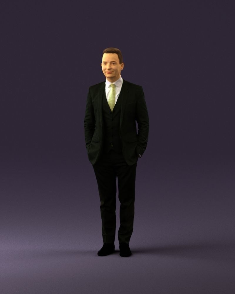 Man in black suit hair style hand in pockets 0907 3D model_11
